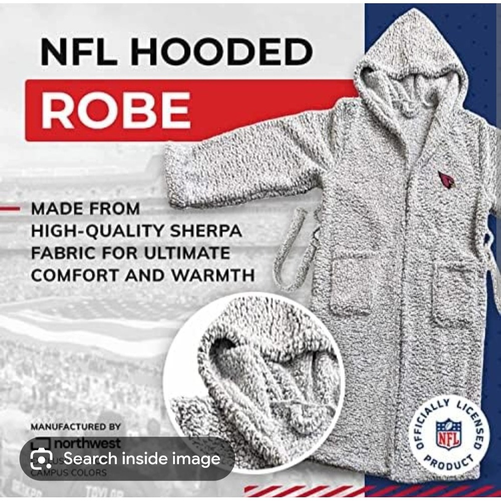 NFL Arizona Cardinals Sherpa Robe Northwest Unisex Hooded Lounge Bathrobe OSFM - Picture 7 of 9
